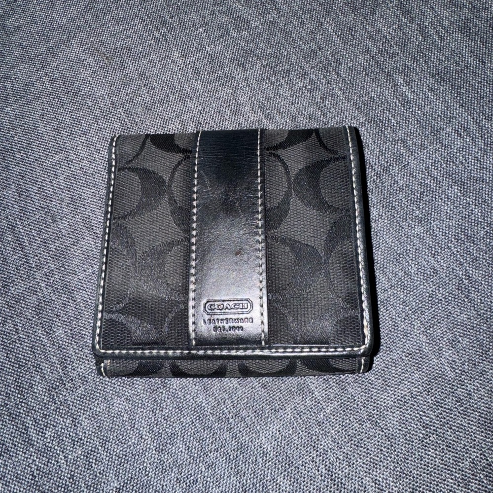 Coach Double Snap Wallet Black Canvas Leather C